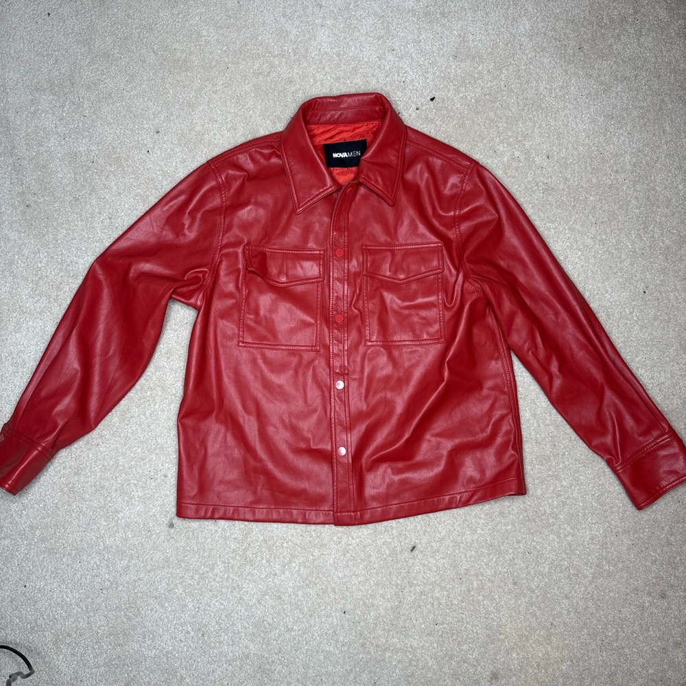 Fashion Nova Vibrant Red Leather Shirt Jacket